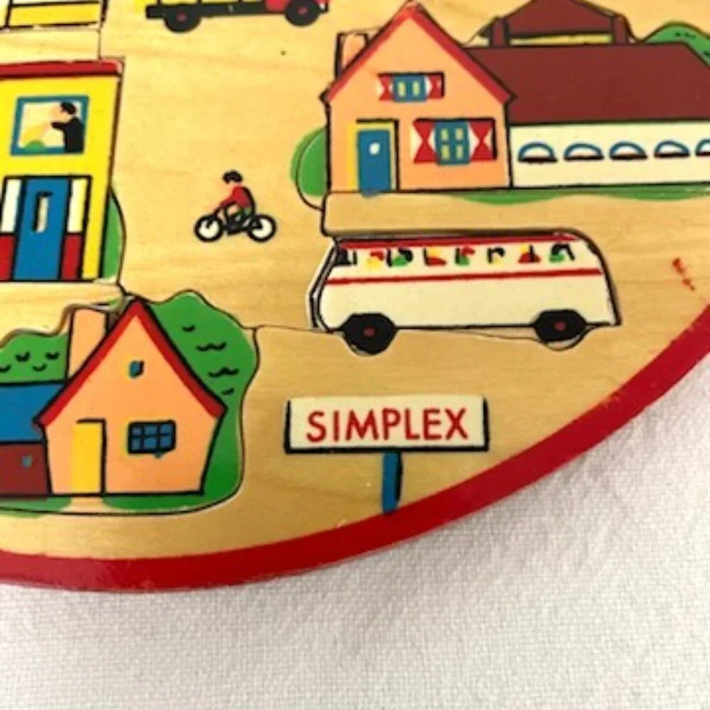 Vintage Simplex Wooden Puzzle 20 Pieces Round Made in‎ Holland Folk Art Scandi